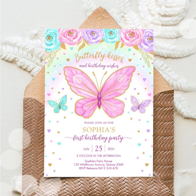 Butterfly Floral Girl Birthday Invitation Inbjudningar (Skapare uppladdad)