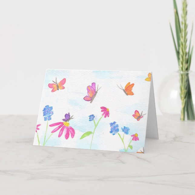 Butterfly & Floral Greeting Card (Blank Inside) Kort (Framsida)