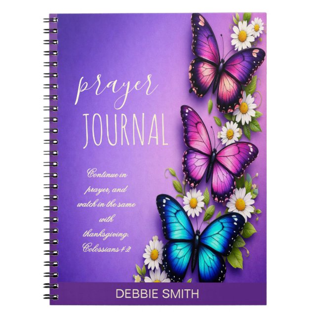 Butterfly Floral Personalized Prayer Journal Anteckningsbok (Framsidan)
