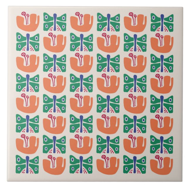 Butterfly Flower Mönster Kakelplatta (Framsidan)