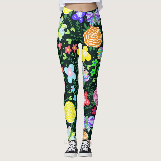 Butterfly Flower Rainbow Leggings (Framsida)