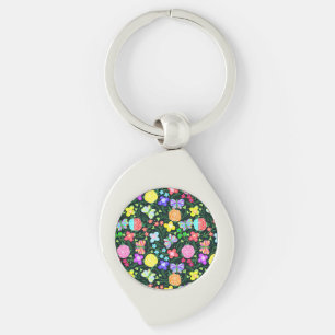 Butterfly Flower Rainbow Swirl Silverfärgad Nyckelring