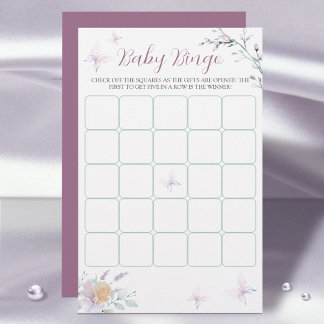 Butterfly Flower Watercolor Baby Shower Bingo-spel