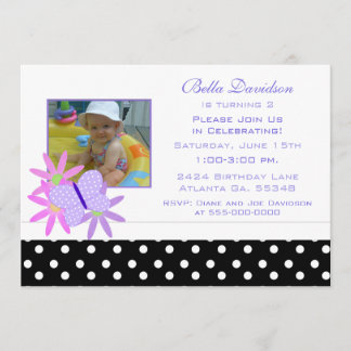Butterfly, Flowers and Polka Dot Party Inbjudan