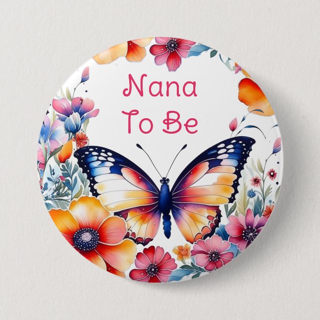 Butterfly Flowers Girl Girl's Baby Shower Nana att Knapp (Framsida)