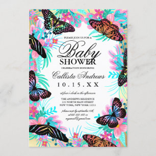 Butterfly Flowers Löv Watercolor Baby Shower Inbjudningar