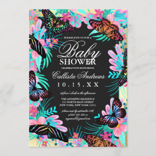 Butterfly Flowers Löv Watercolor Baby Shower Inbjudningar