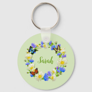 Butterfly Flowers Personlig Keychain-Blommigt Nyckelring
