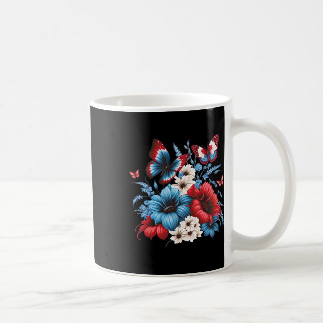 Butterfly Flowers - Red White and Blue 4:e juli Kaffemugg (Höger)