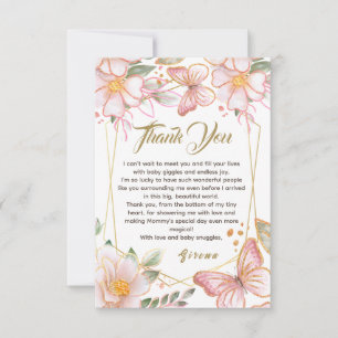 Butterfly & Flowers Rosa - Tack, tack Kort
