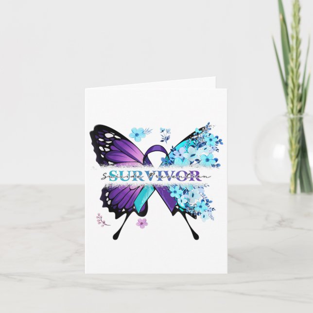 Butterfly Flowers Teal&amp; Lila Ribbon Suicide Kort (Framsida)