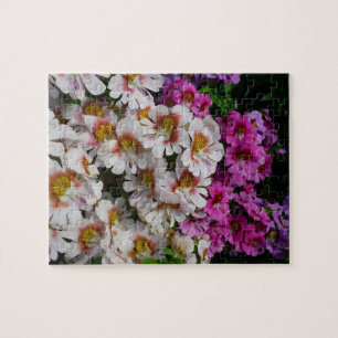 Butterfly Flowers White Rosa och Lila Pussel