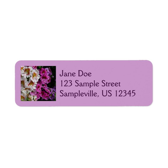 Butterfly Flowers White Rosa och Lila Returadress Etikett (Framsidan)