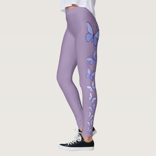 Butterfly Flutter in Blue - Solid Violet Leggings (Vänster)