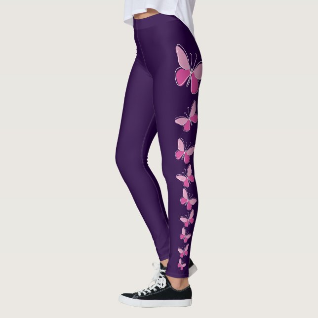 Butterfly Flutter in Rosa - Solid Deep Violet Leggings (Vänster)