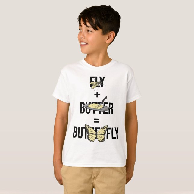 Butterfly Fly plus Butter Funny Pun T Shirt (Hel framsida)