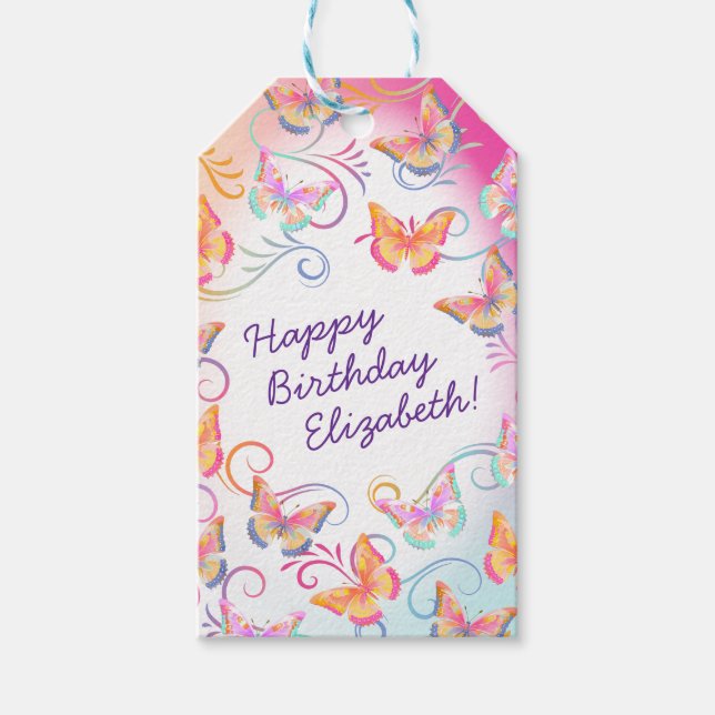 Butterfly Födelsedagsfest Kids Colorful Presentetikett (Framsidan)