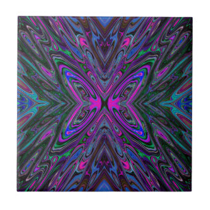 Butterfly för Abstrakten Trippy Magenta, Blue and  Kakelplatta