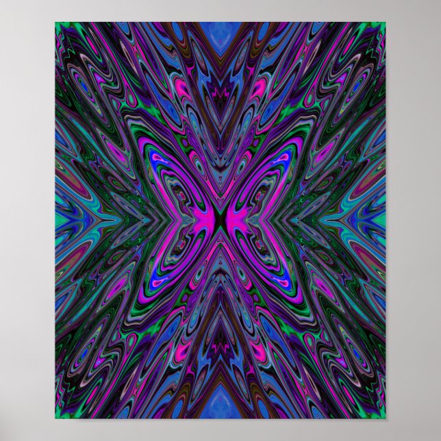 Butterfly för Abstrakten Trippy Magenta, Blue and  Poster (Framsidan)