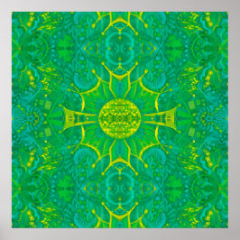 Butterfly Forest Bohemian Arabesque Mandala Grönt Poster