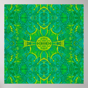 Butterfly Forest Bohemian Arabesque Mandala Grönt Poster