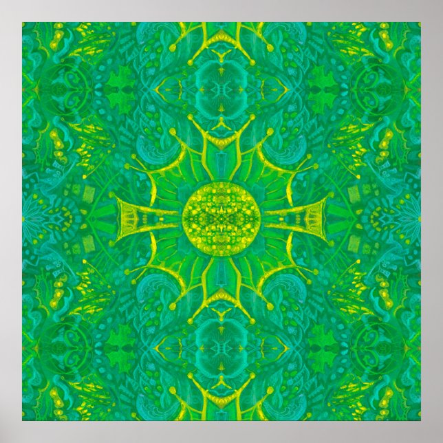 Butterfly Forest Bohemian Arabesque Mandala Grönt Poster (Framsidan)