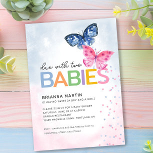 Butterfly förfallen med två Twillingar Baby Shower Inbjudningar