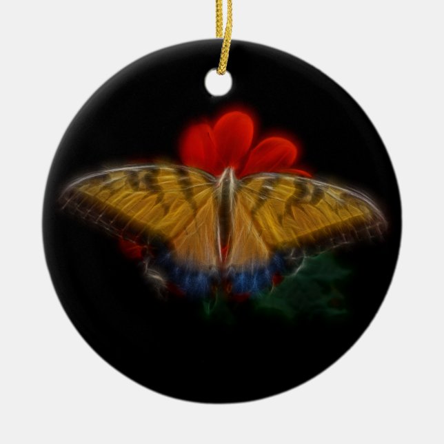 Butterfly Fractal Tiger Swallowtail Julgransprydnad Keramik (Framsidan)