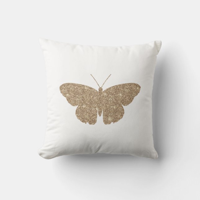 Butterfly från Guld med vit och svart Rand Kudde (Framsida)