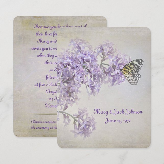 Butterfly från Lilacs Vow Renewal Inbjudningar (Fram/baksida)