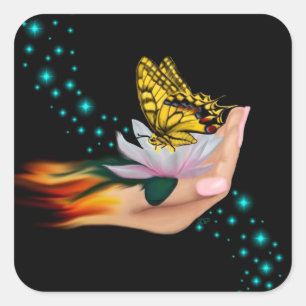 Butterfly från Lotus Bloom Fyrkantigt Klistermärke
