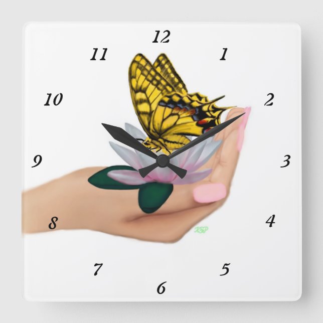 Butterfly från Lotus bloom i Hand Fyrkantig Klocka (Framsida)