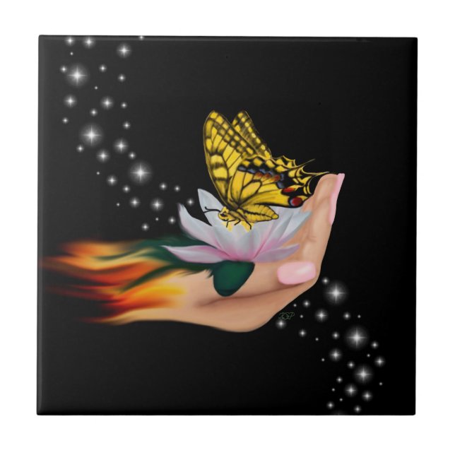 Butterfly från Lotus Bloom Kakelplatta (Framsidan)