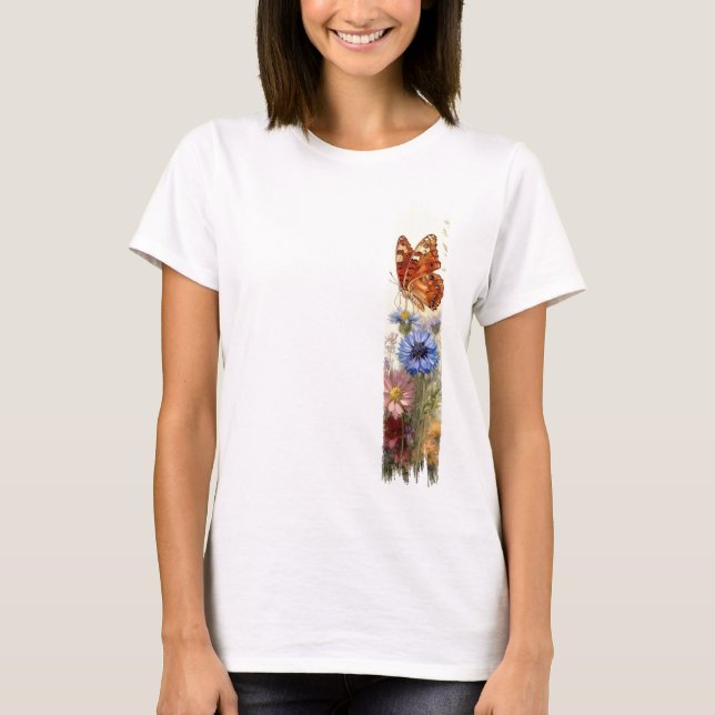 Butterfly från Wildblommor Brushstroke Paint T Shirt (Framsida)