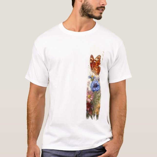 Butterfly från Wildblommor Brushstroke Paint T Shirt (Framsida)