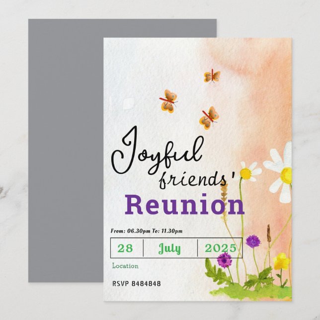 Butterfly Friends' Reunion Invitations  Inbjudningar (Fram/baksida)