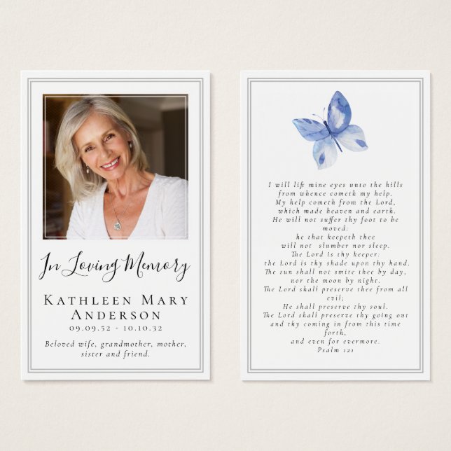 Butterfly Funal Memorial Prayer Card Visitkort (Framsida & baksida)