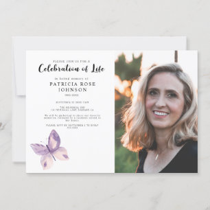 Butterfly Funeral Firande of Life Photo Invita Inbjudningar