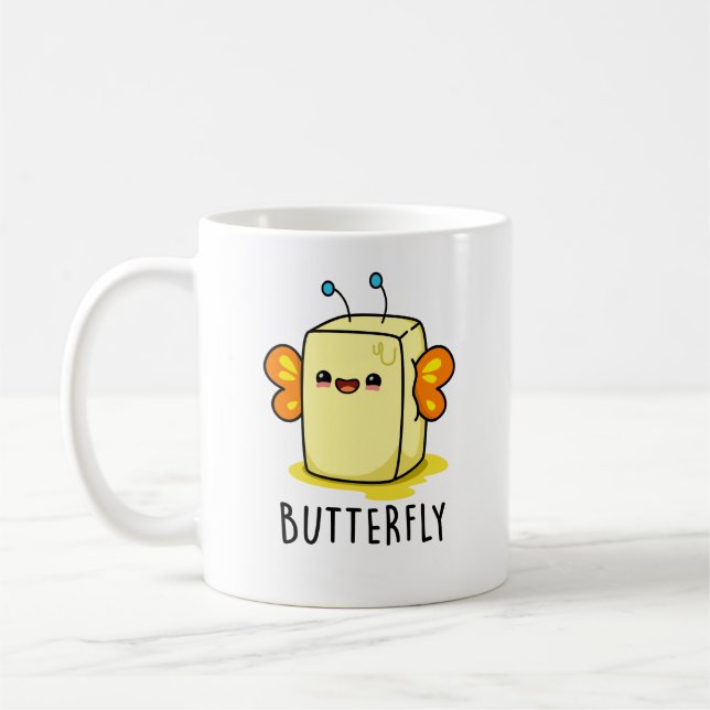 Butterfly Funny Butter with Vingar Pun Kaffemugg (Vänster)