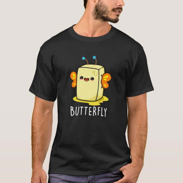 Butterfly Funny Butter with Vingar Pun Mörk BG T Shirt (Framsida)