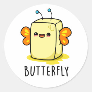Butterfly Funny Butter with Vingar Pun Runt Klistermärke
