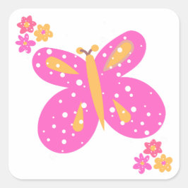 Butterfly Fwers Pinks Gult_Roligt Stickers Fyrkantigt Klistermärke