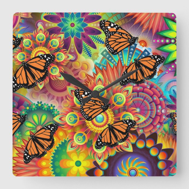 Butterfly Fyrkantig Klocka (Framsida)