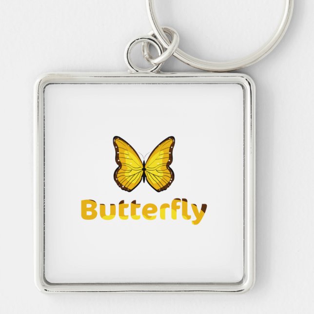 Butterfly Fyrkantig Silverfärgad Nyckelring (Framsidan)