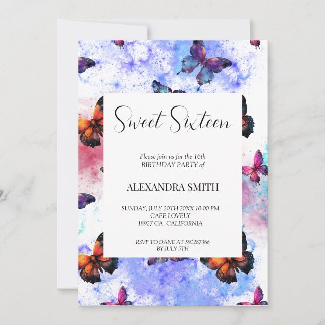 Butterfly galaxy sweet sixteen inbjudningar (Framsida)