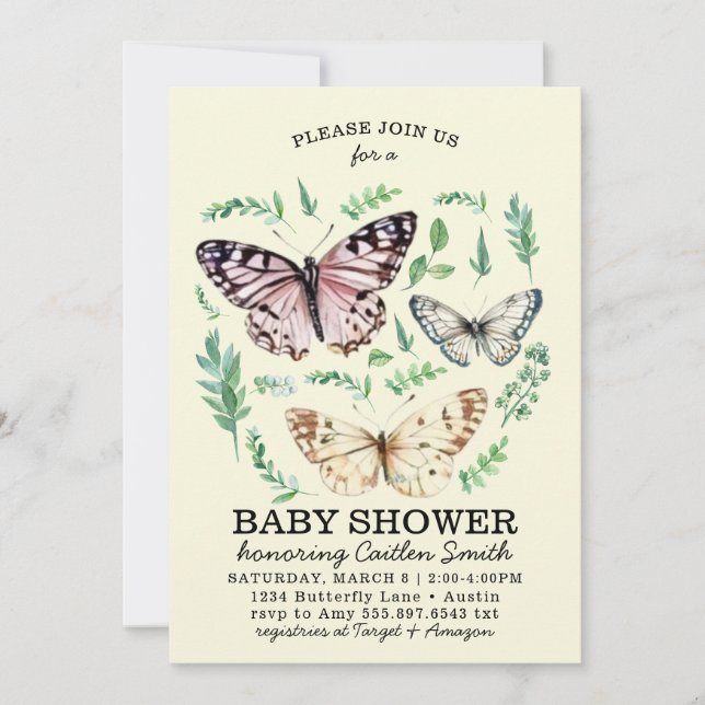 Butterfly Garden Baby Shower Greenery baby inbjuda Julkort (Framsida)
