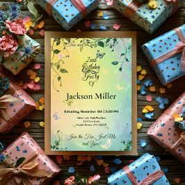 Butterfly Garden Birthday - Cute Cat & Red Balloon Inbjudningar