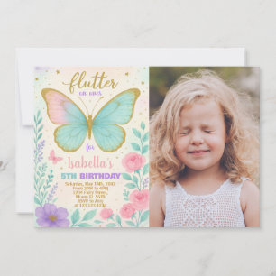 Butterfly Garden Birthday-inbjudan med foto Inbjudningar