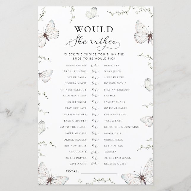 Butterfly Garden Bridal Would She Rather Game (Framsida)