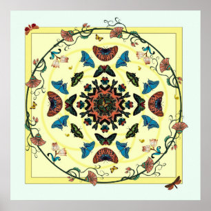 Butterfly Garden Circular Abstrakt Poster Skriv ut